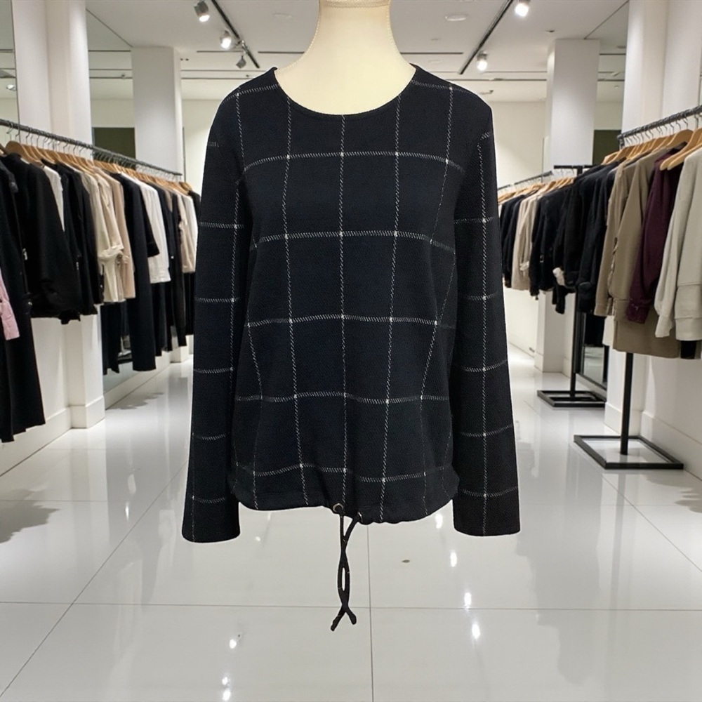 Forever New Navy Blue Windowpane Plaid Pullover Sweater Top/ Size L